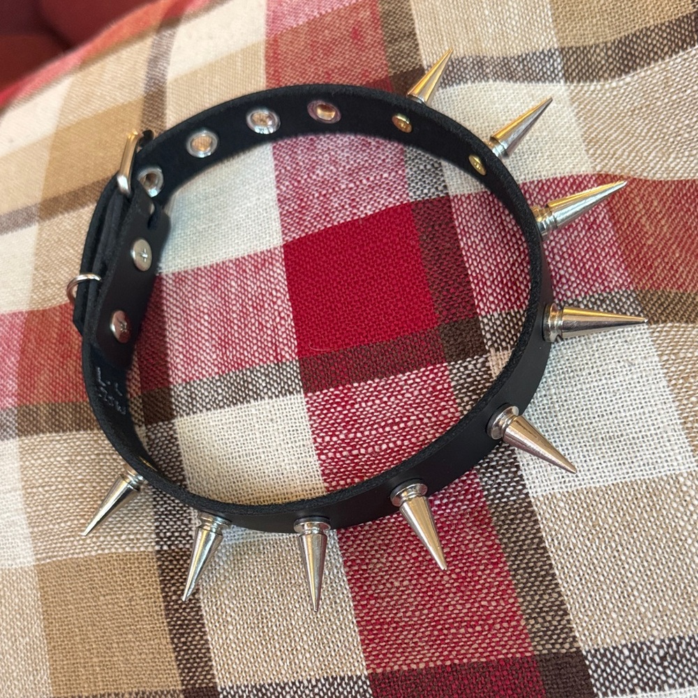 Leather Punk Black Spiked Choker Collar - Brand New